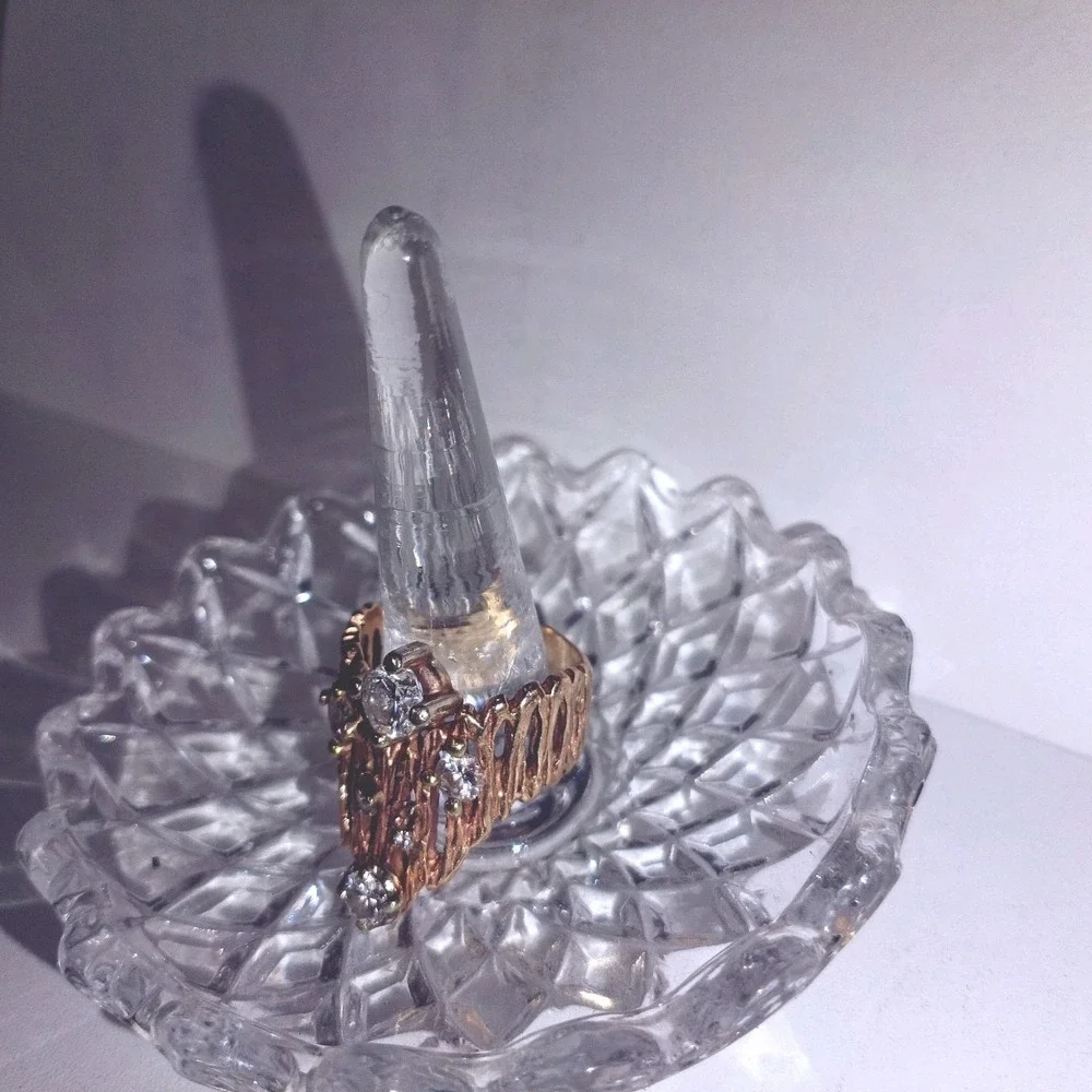 Vintage  Custom  Women's  14  Karat  Gold  Textured  Diamond  Statement  Ring